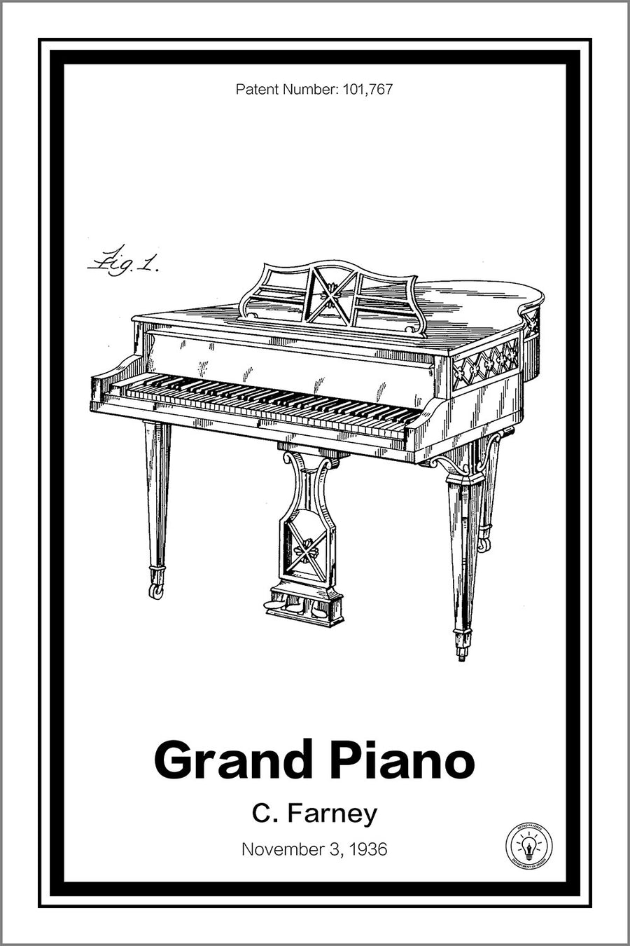 Grand Piano Patent Print - Retro Patents