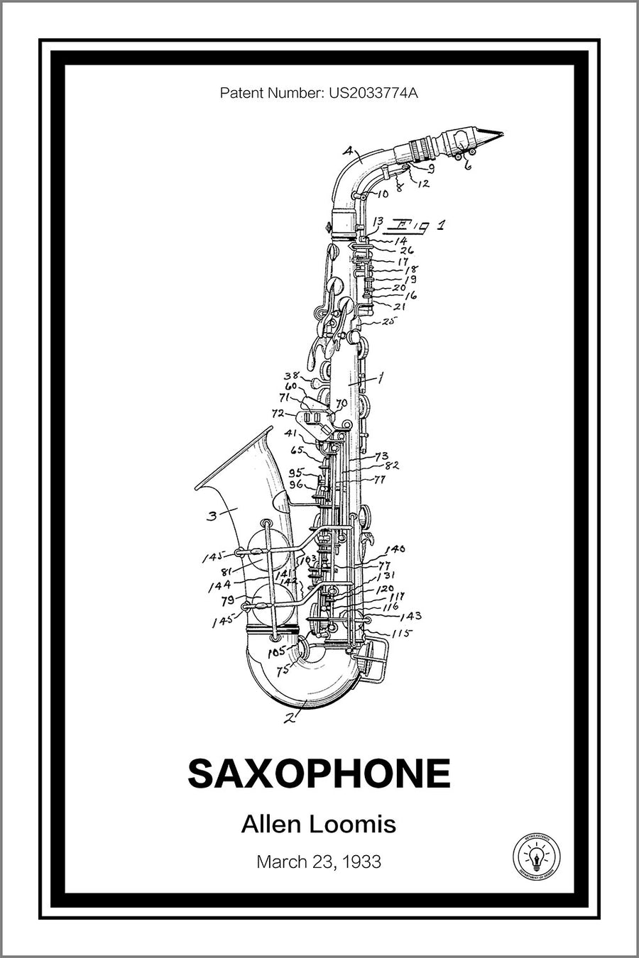 Saxophone Patent Print - Retro Patents